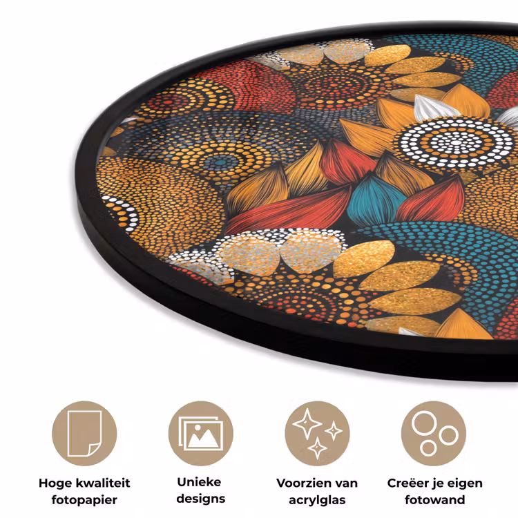 Ronde fotolijst - Kleurrijk - Aboriginal - Dot Painting - Botanisch - Patroon — 2