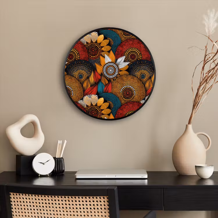 Ronde fotolijst - Kleurrijk - Aboriginal - Dot Painting - Botanisch - Patroon — 3