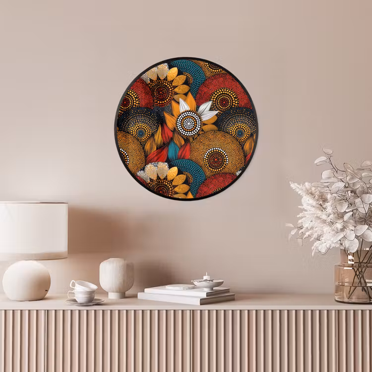 Ronde fotolijst - Kleurrijk - Aboriginal - Dot Painting - Botanisch - Patroon — 5