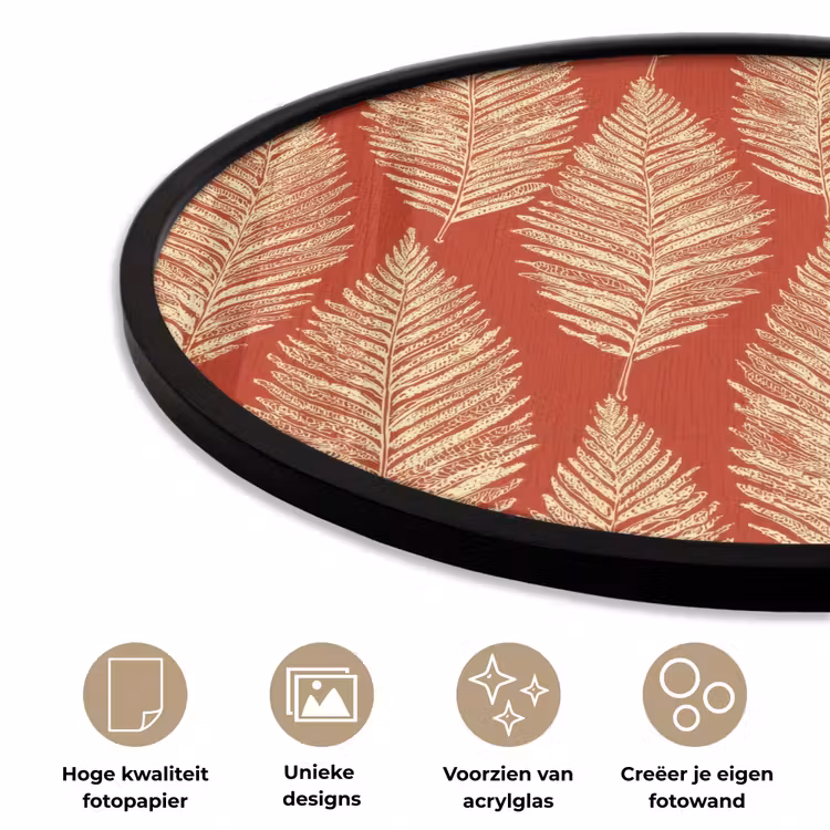Ronde fotolijst - Rood - Botanisch - Varen - Patroon — 2
