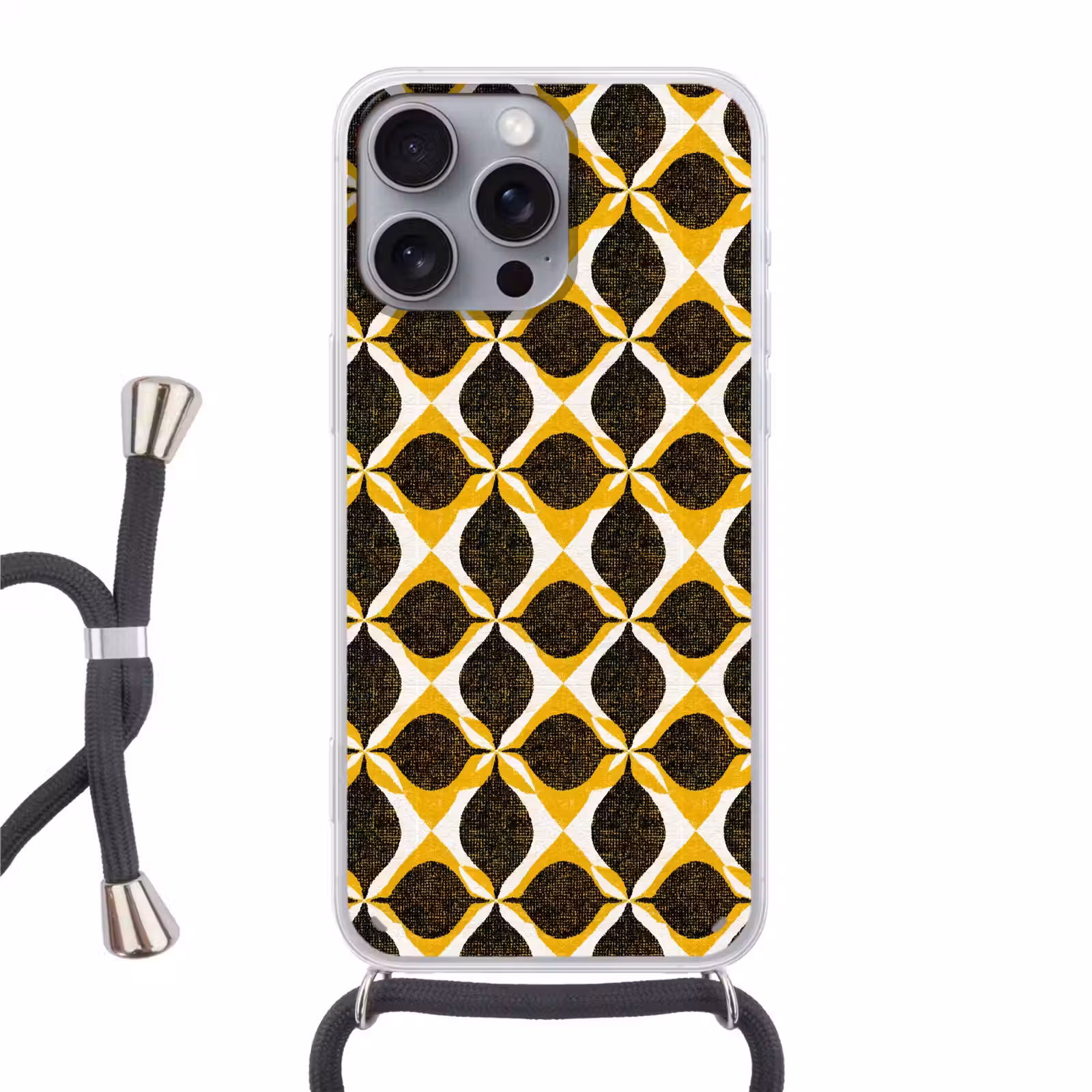 Telefoonhoesje met koord - Geel - Zwart - Geometrisch - Retro - Textuur — 1