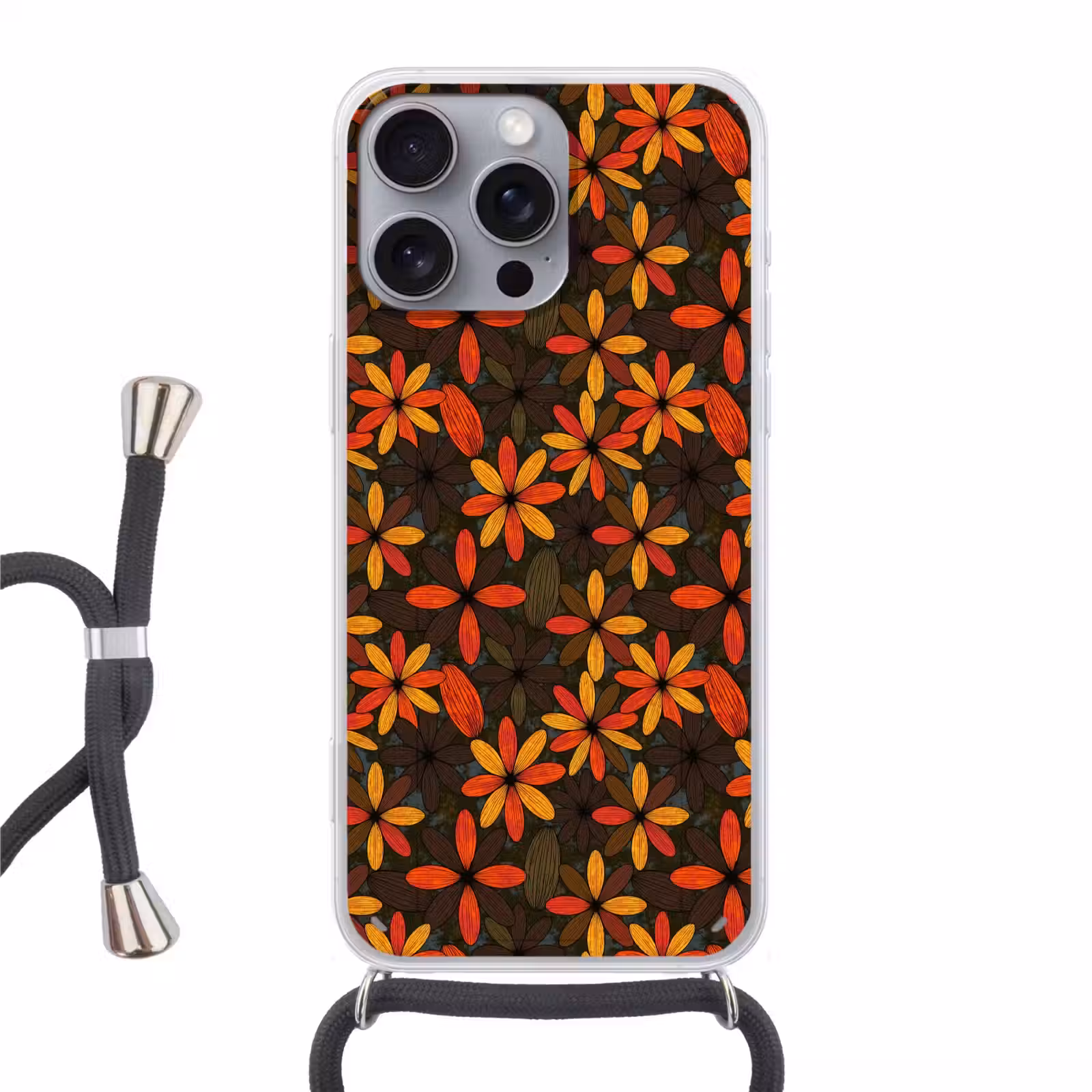 Telefoonhoesje met koord - Oranje - Retro - Bloemen - Herfst — 1