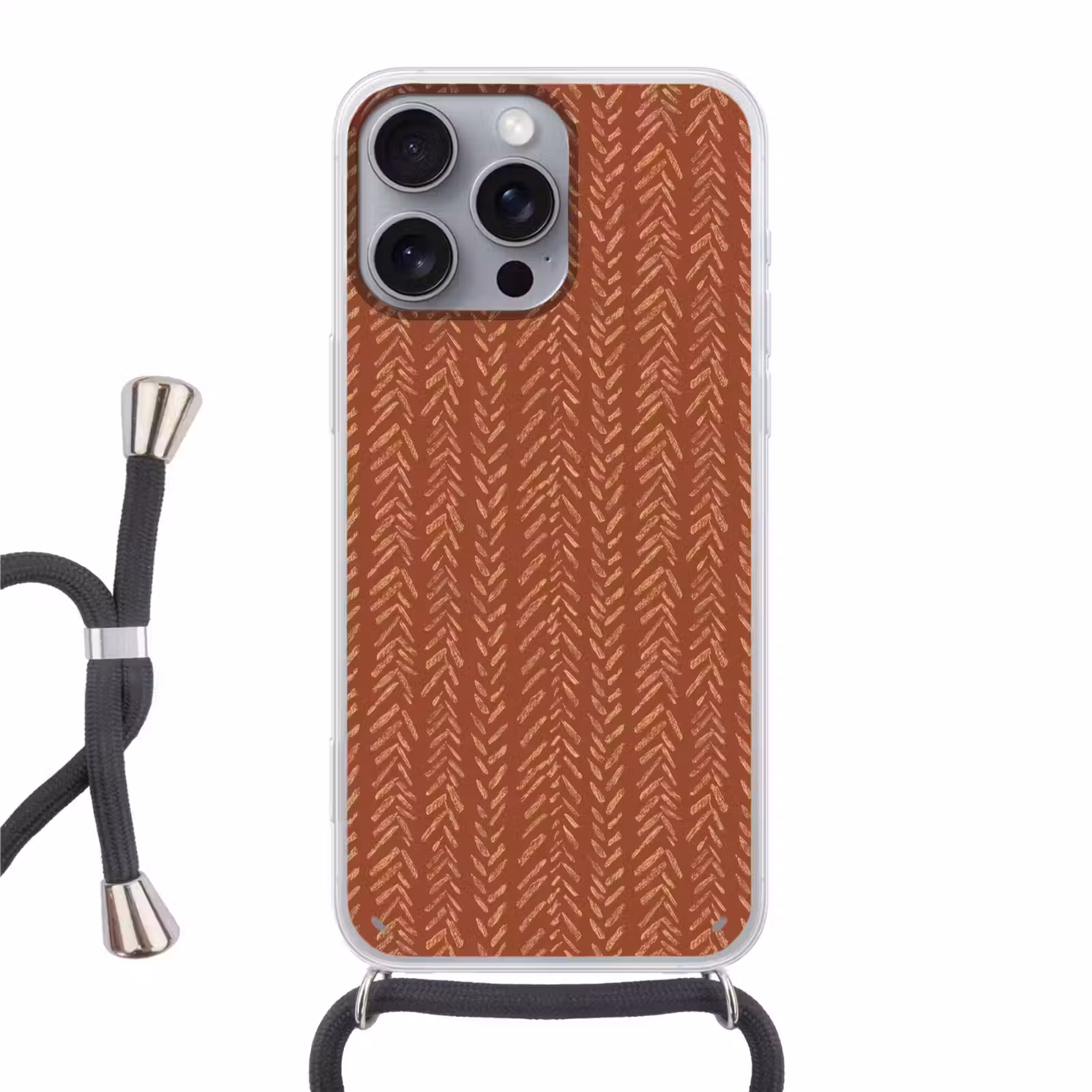 Telefoonhoesje met koord - Terracotta - Visgraat - Ambachtelijk - Patroon — 1