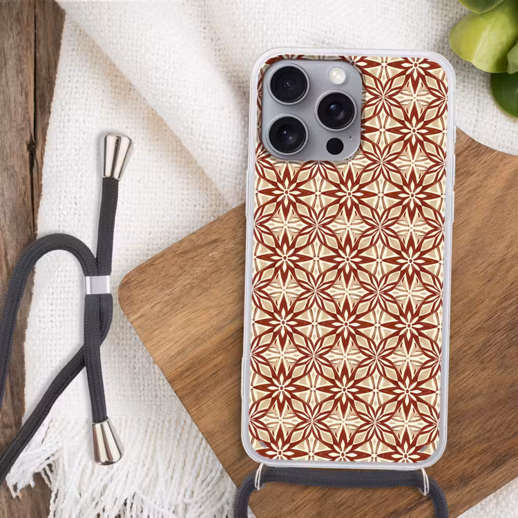 Telefoonhoesje met koord - Bordeauxrood - Geometrisch - Tegel - Patroon — 3