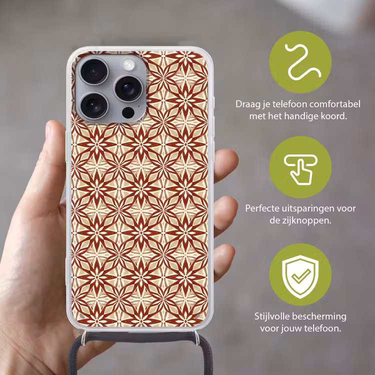 Telefoonhoesje met koord - Bordeauxrood - Geometrisch - Tegel - Patroon — 4