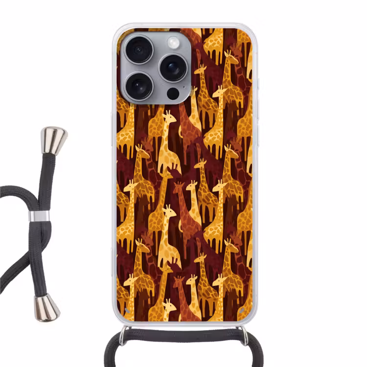 Telefoonhoesje met koord - Bruin - Giraffen - Safari - Patroon — 1