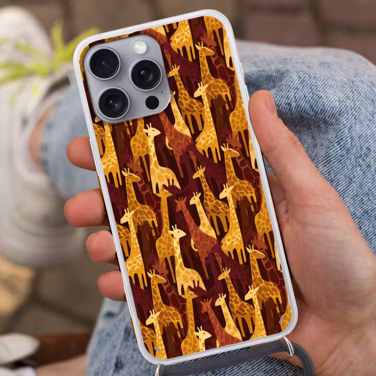 Telefoonhoesje met koord - Bruin - Giraffen - Safari - Patroon — 2