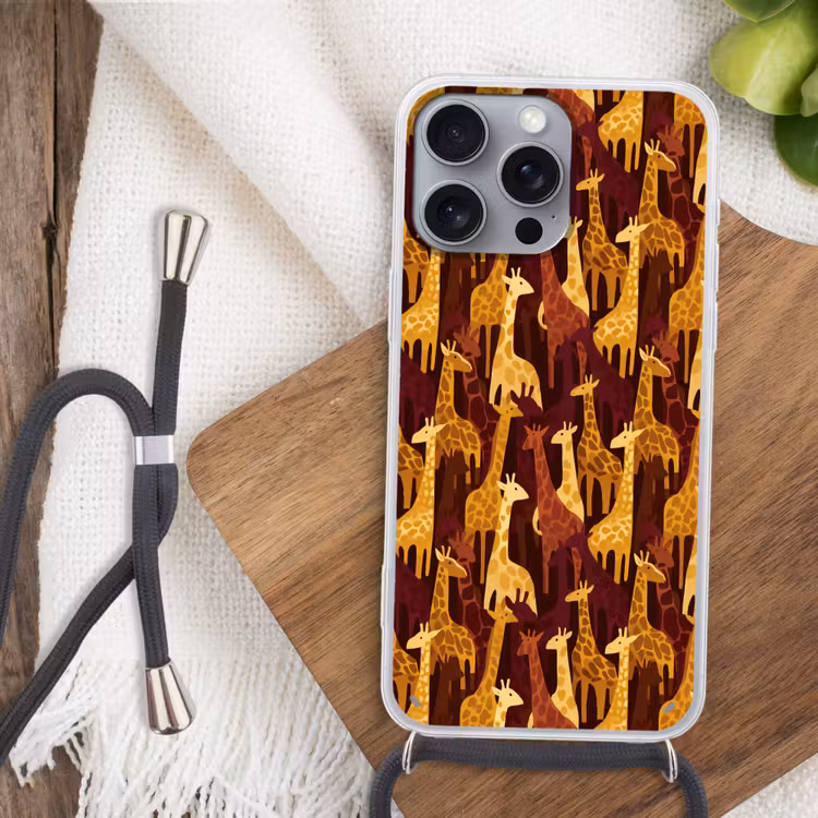 Telefoonhoesje met koord - Bruin - Giraffen - Safari - Patroon — 3
