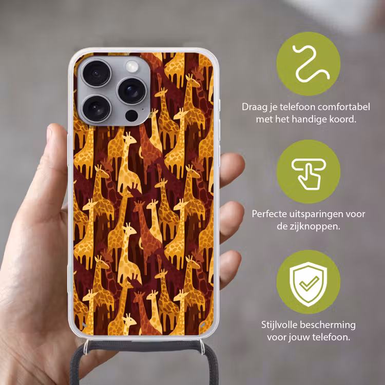 Telefoonhoesje met koord - Bruin - Giraffen - Safari - Patroon — 4