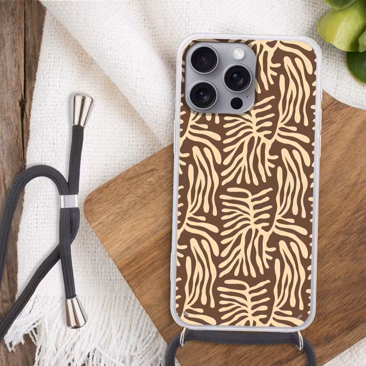 Telefoonhoesje met koord - Bruin - Koraal - Expressief - Patroon — 3