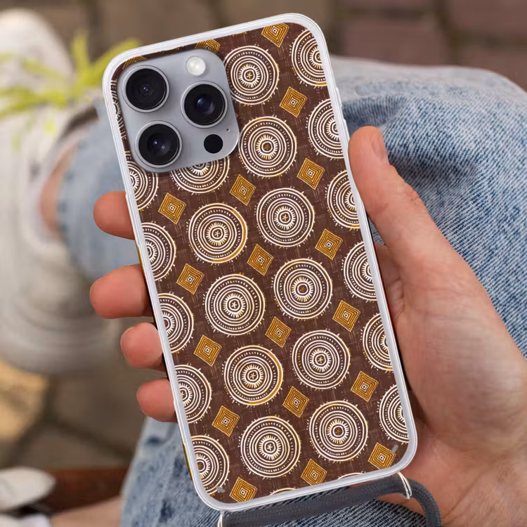 Telefoonhoesje met koord - Chocoladebruin - Etnisch - Tribaal - Cirkels - Patroon — 2