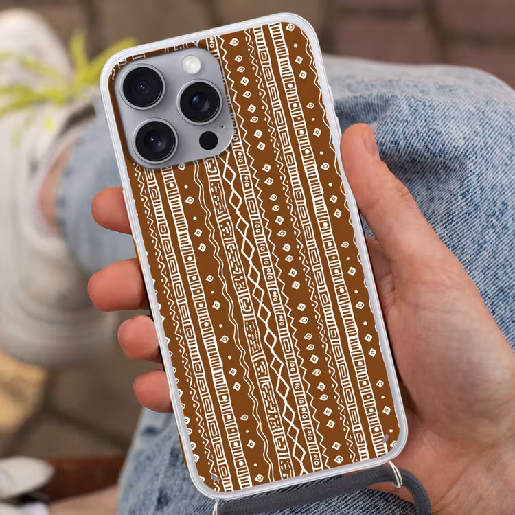 Telefoonhoesje met koord - Chocoladebruin - Etnisch - Tribaal - Patroon — 2