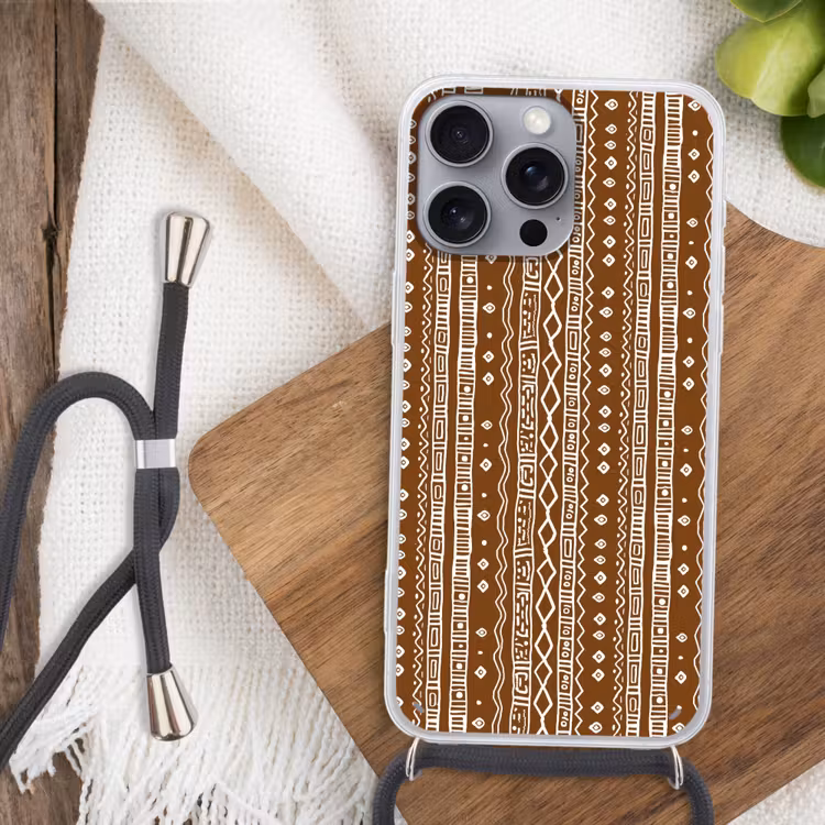 Telefoonhoesje met koord - Chocoladebruin - Etnisch - Tribaal - Patroon — 3