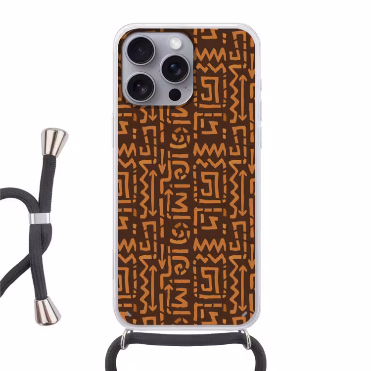 Telefoonhoesje met koord - Chocoladebruin - Etnisch - Tribaal - Symbolen — 1