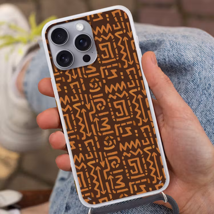 Telefoonhoesje met koord - Chocoladebruin - Etnisch - Tribaal - Symbolen — 2