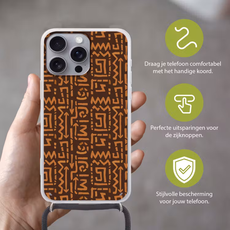 Telefoonhoesje met koord - Chocoladebruin - Etnisch - Tribaal - Symbolen — 4