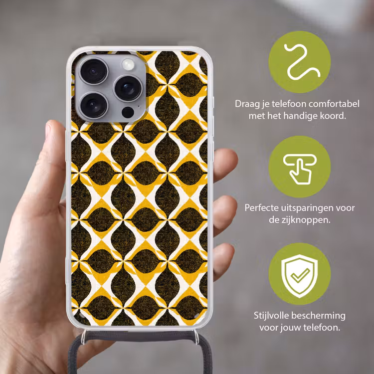 Telefoonhoesje met koord - Geel - Zwart - Geometrisch - Retro - Textuur — 4