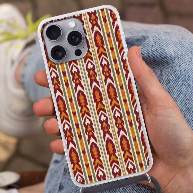 Telefoonhoesje met koord - Ikat - Bordeauxrood - Etnisch - Patroon — 2