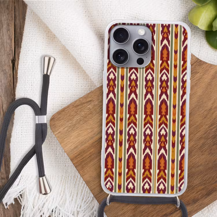 Telefoonhoesje met koord - Ikat - Bordeauxrood - Etnisch - Patroon — 3