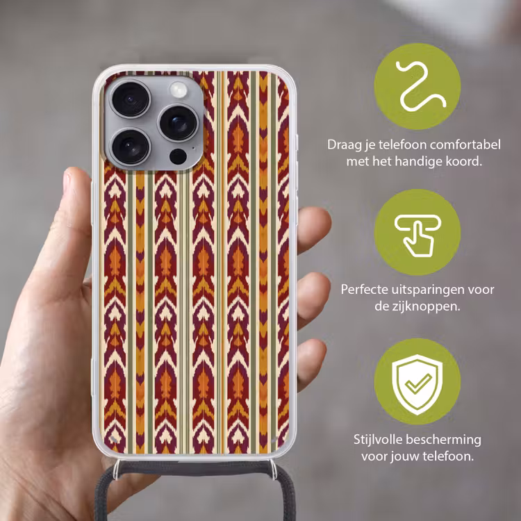 Telefoonhoesje met koord - Ikat - Bordeauxrood - Etnisch - Patroon — 4