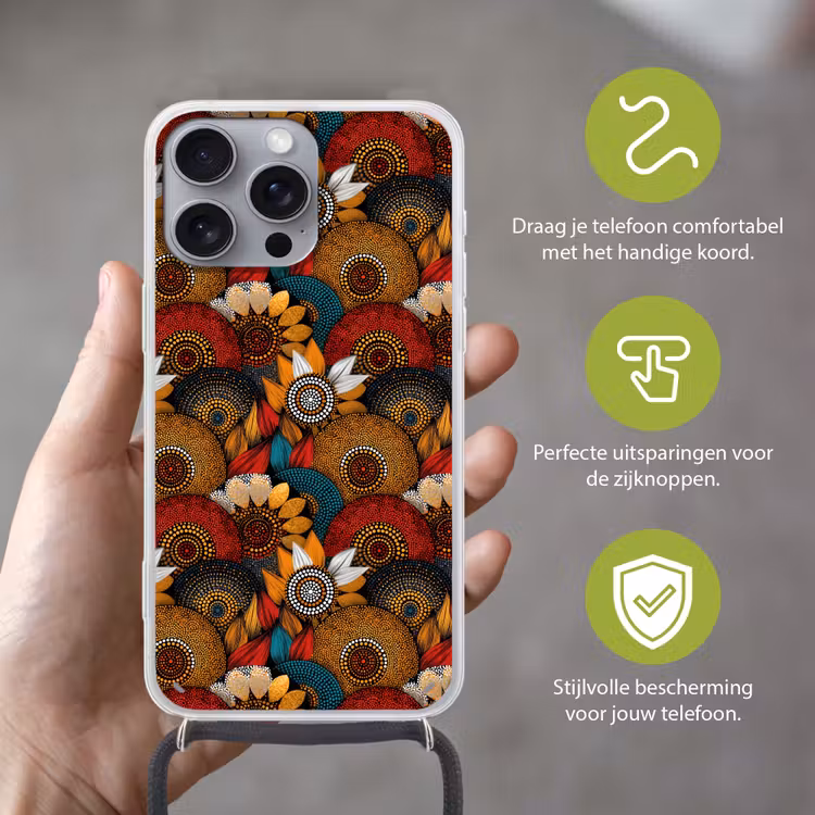 Telefoonhoesje met koord - Kleurrijk - Aboriginal - Dot Painting - Botanisch - Patroon — 4