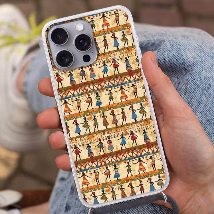 Telefoonhoesje met koord - Kleurrijk - Afrikaans - Etnisch - Dansende Vrouwen - Patroon — 2