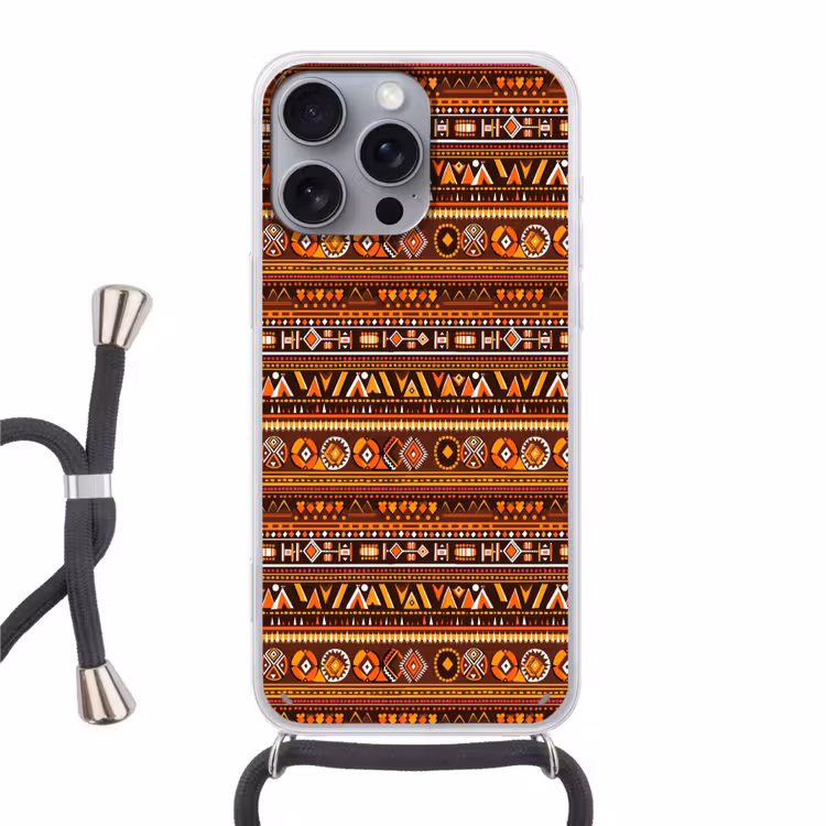 Telefoonhoesje met koord - Oranje - Etnisch - Tribaal - Geometrisch - Patroon — 1