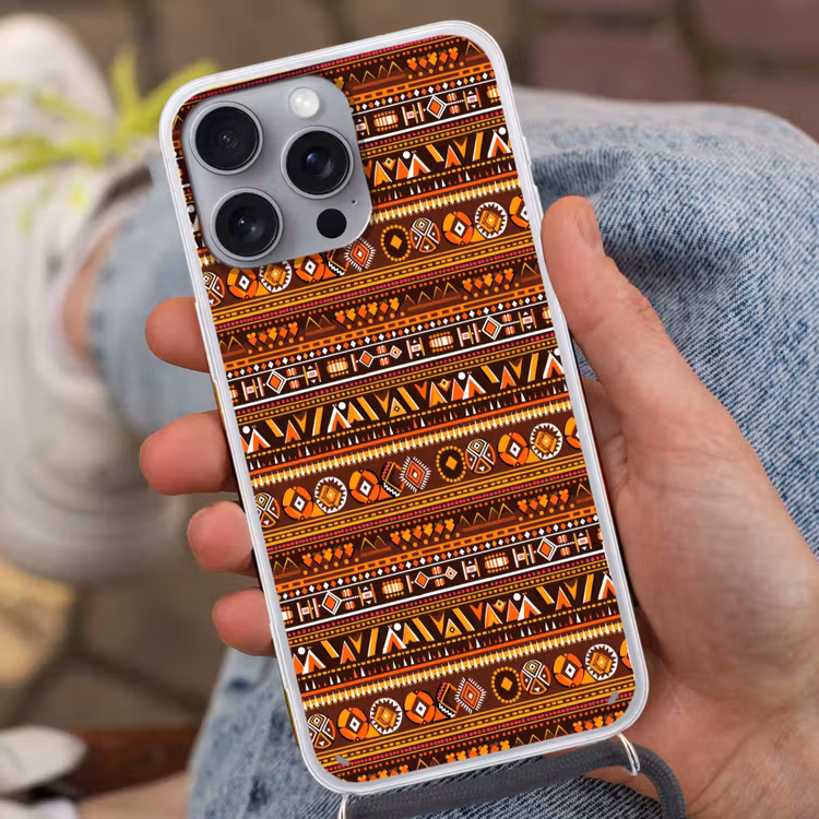 Telefoonhoesje met koord - Oranje - Etnisch - Tribaal - Geometrisch - Patroon — 2