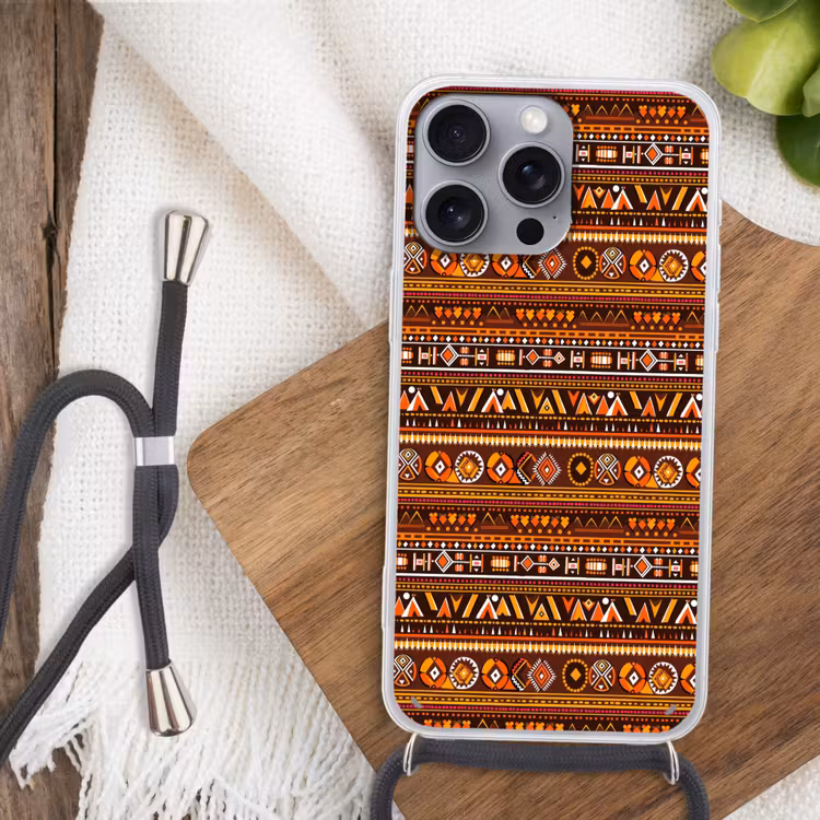 Telefoonhoesje met koord - Oranje - Etnisch - Tribaal - Geometrisch - Patroon — 3