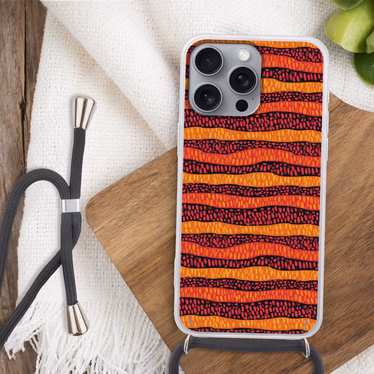 Telefoonhoesje met koord - Oranje - Roze - Expressief - Patroon — 3