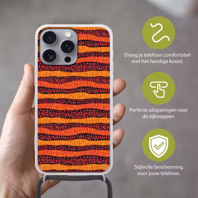Telefoonhoesje met koord - Oranje - Roze - Expressief - Patroon — 4