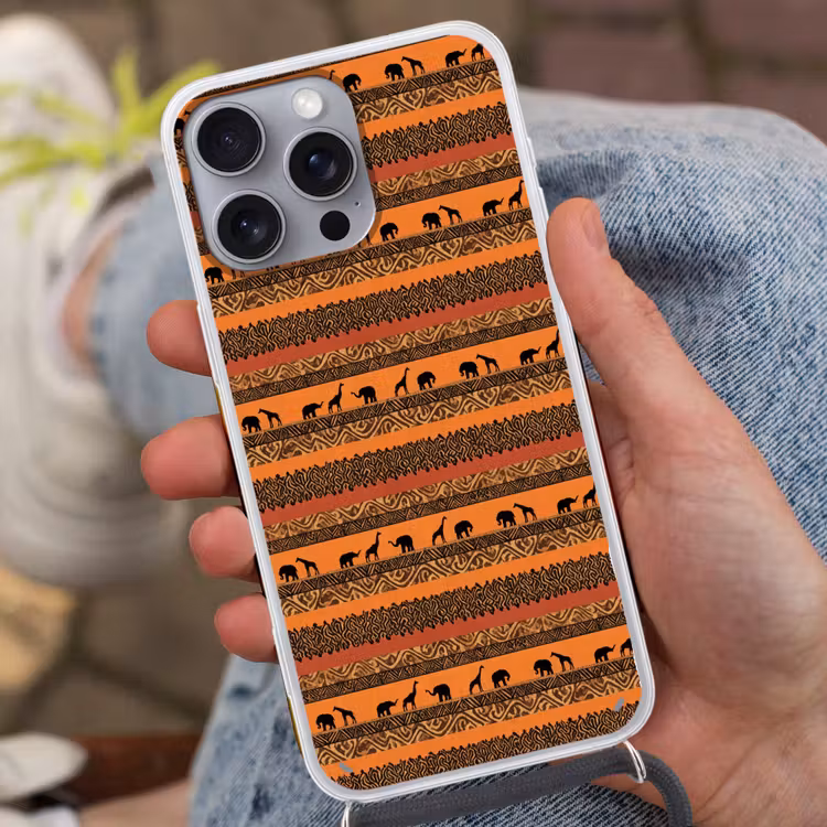 Telefoonhoesje met koord - Oranje - Safari - Afrikaans - Dieren - Patroon — 2