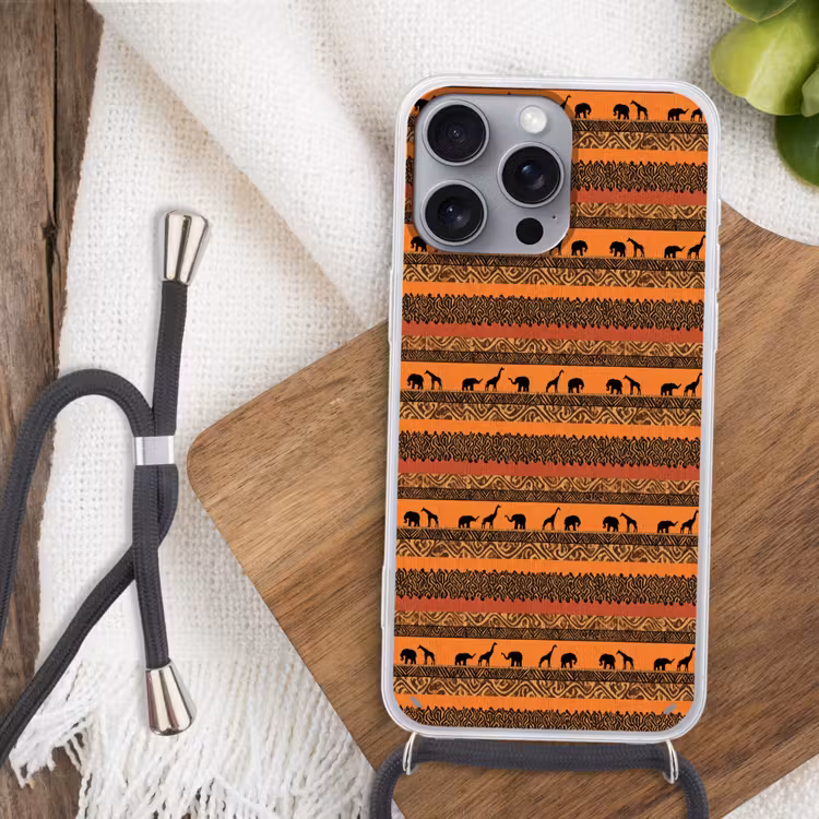 Telefoonhoesje met koord - Oranje - Safari - Afrikaans - Dieren - Patroon — 3