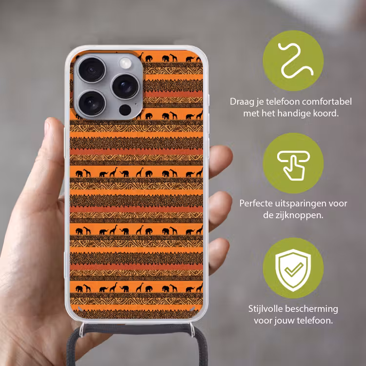 Telefoonhoesje met koord - Oranje - Safari - Afrikaans - Dieren - Patroon — 4