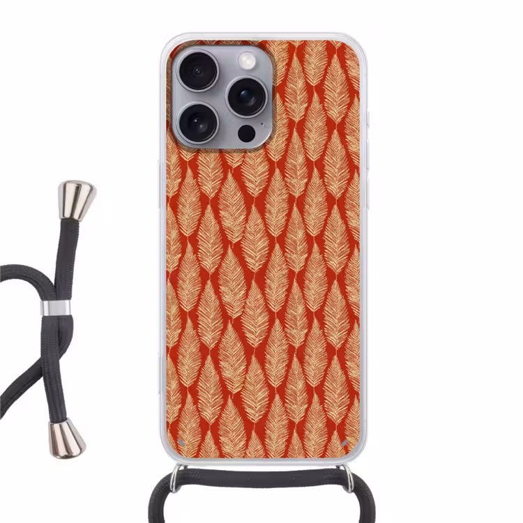 Telefoonhoesje met koord - Rood - Botanisch - Varen - Patroon — 1