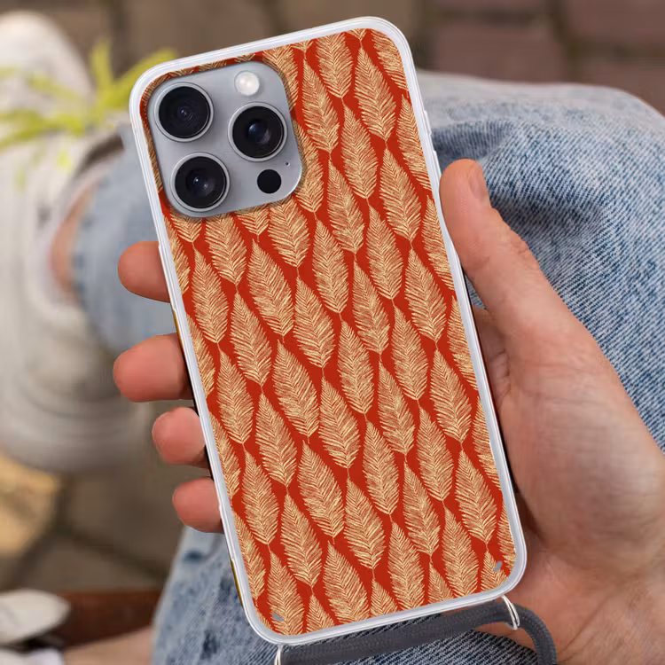 Telefoonhoesje met koord - Rood - Botanisch - Varen - Patroon — 2