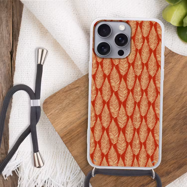 Telefoonhoesje met koord - Rood - Botanisch - Varen - Patroon — 3