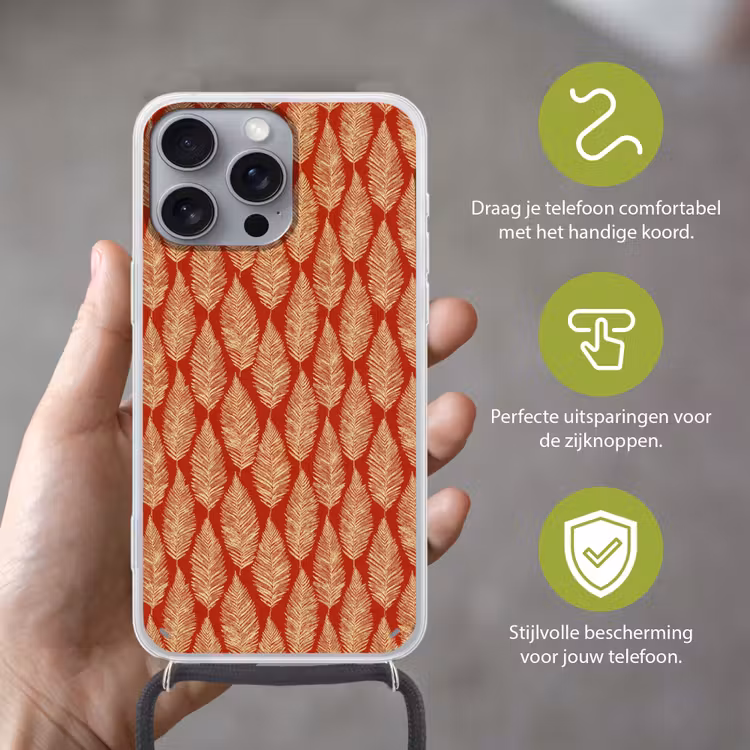 Telefoonhoesje met koord - Rood - Botanisch - Varen - Patroon — 4