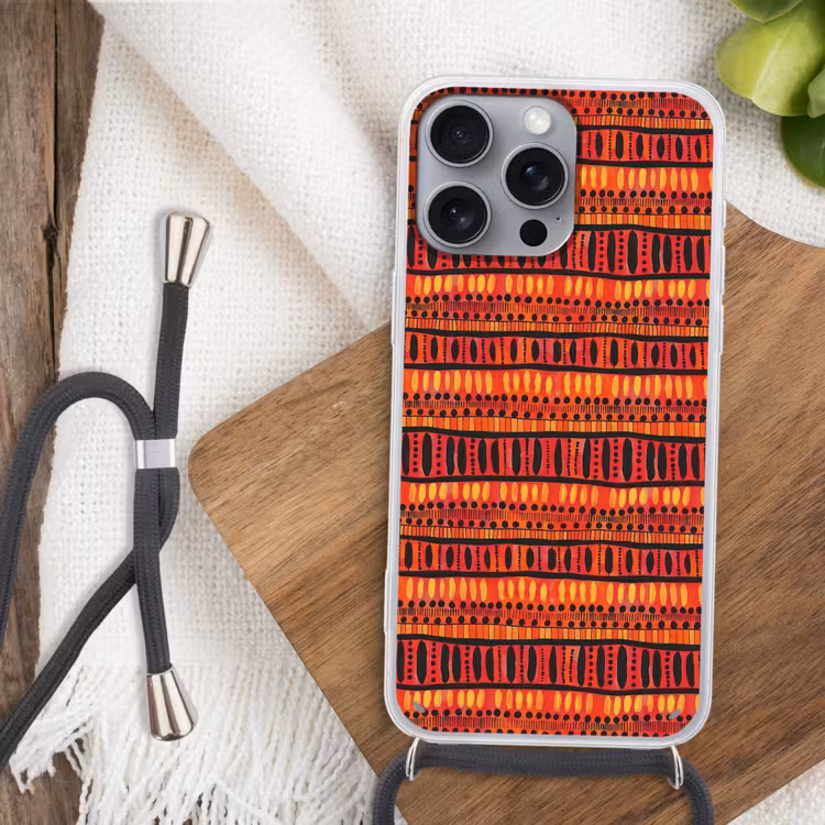 Telefoonhoesje met koord - Rood - Oranje - Etnisch - Expressief - Patroon — 3