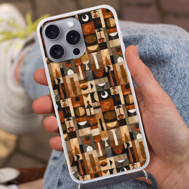 Telefoonhoesje met koord - Terracotta - Geometrisch - Mid-Century - Patroon — 2