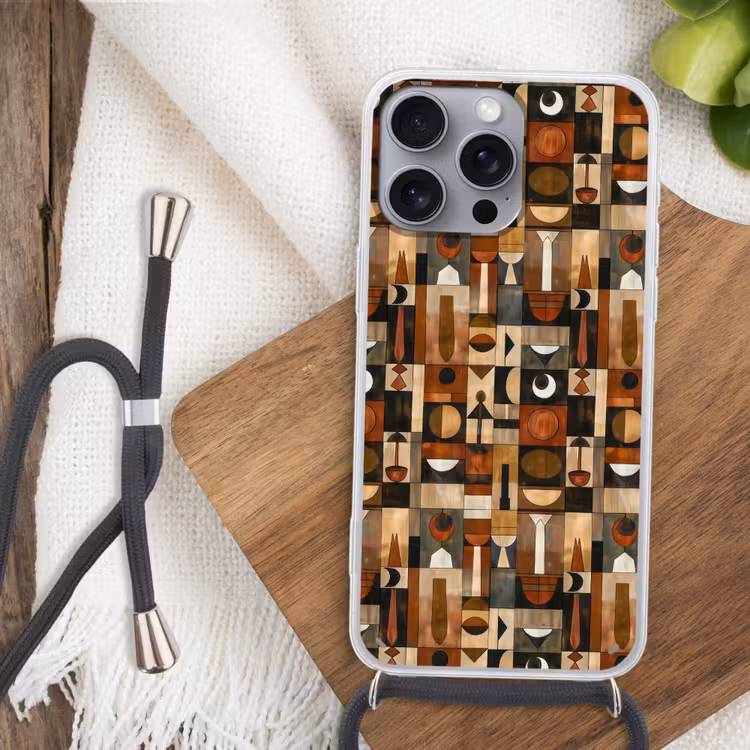 Telefoonhoesje met koord - Terracotta - Geometrisch - Mid-Century - Patroon — 3
