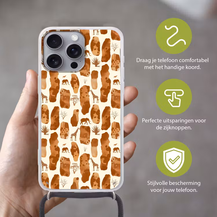 Telefoonhoesje met koord - Terracotta - Safari - Dieren - Patroon — 4