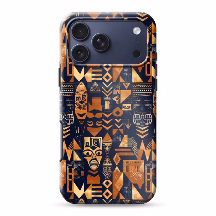 Telefoonhoesje Toughcase - Nachtblauw - Koper - Tribaal - Maskers — 1