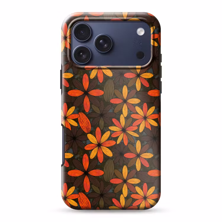 Telefoonhoesje Toughcase - Oranje - Retro - Bloemen - Herfst — 1