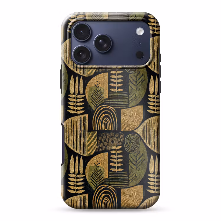 Telefoonhoesje Toughcase - Zwart - Okergeel - Botanisch - Textuur — 1