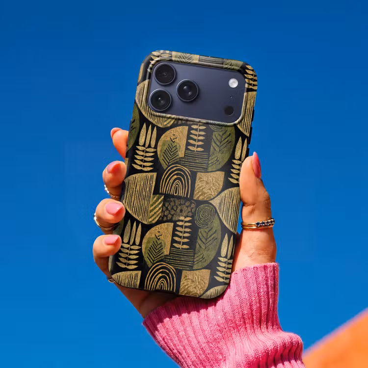 Telefoonhoesje Toughcase - Zwart - Okergeel - Botanisch - Textuur — 2