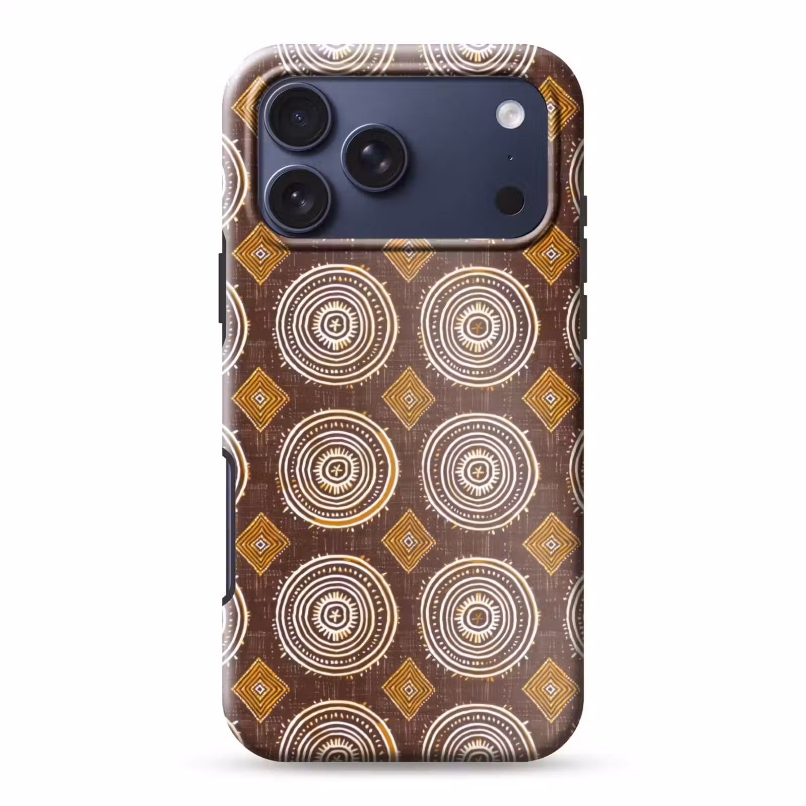 Telefoonhoesje Toughcase - Chocoladebruin - Etnisch - Tribaal - Cirkels - Patroon — 1