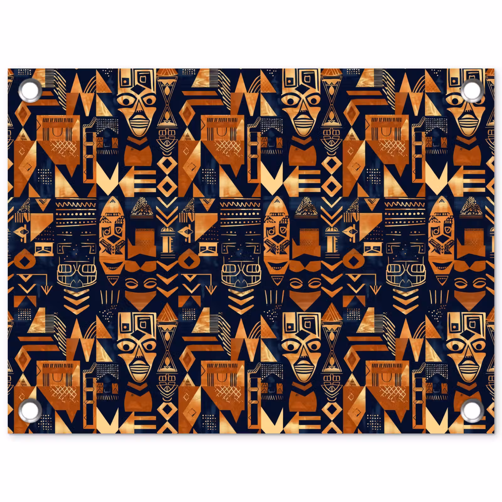 Tuinposter - Nachtblauw - Koper - Tribaal - Maskers — 1