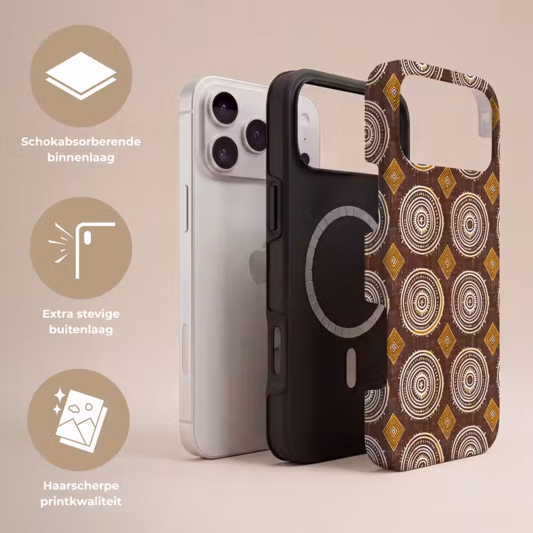 Telefoonhoesje Toughcase - Chocoladebruin - Etnisch - Tribaal - Cirkels - Patroon — 3