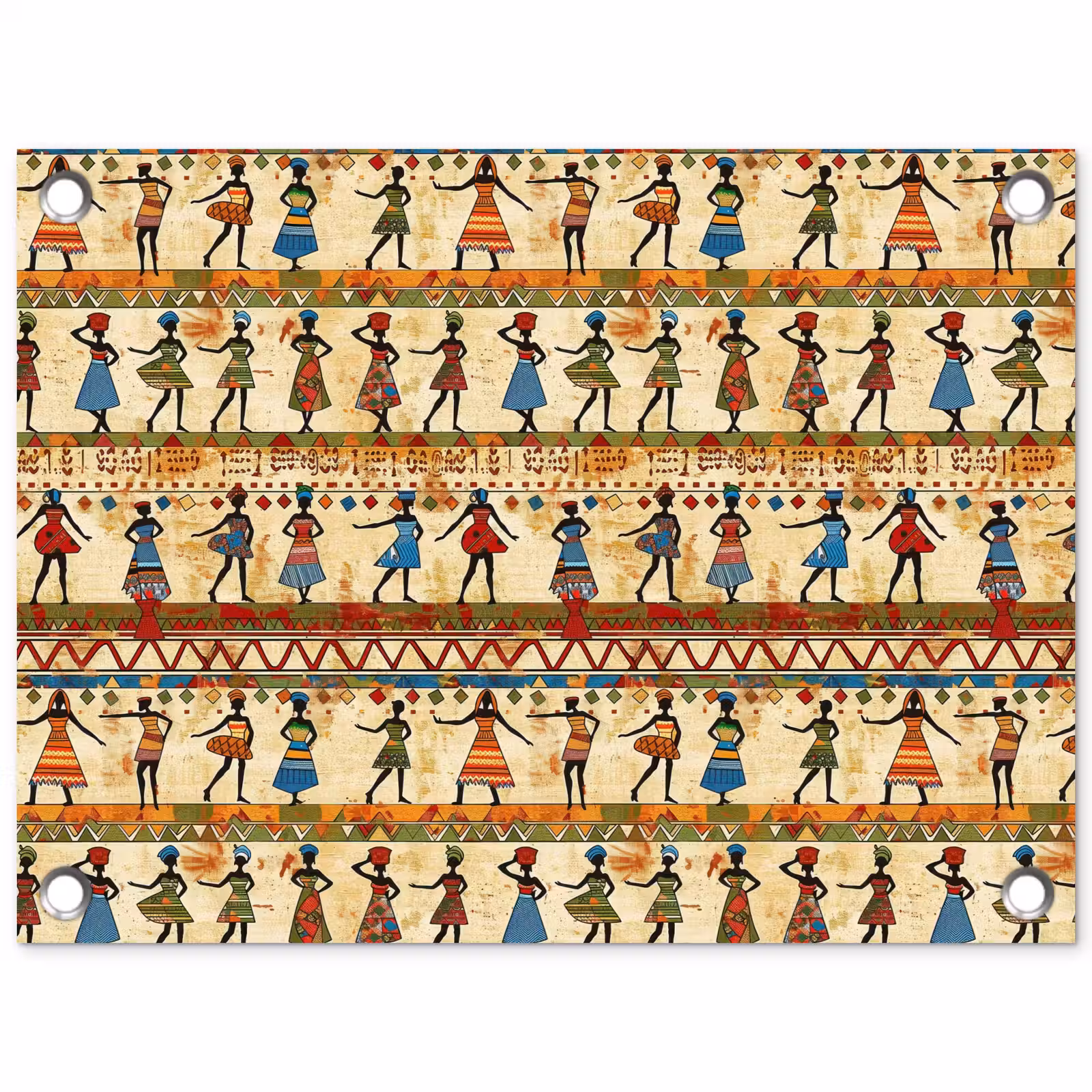 Tuinposter - Kleurrijk - Afrikaans - Etnisch - Dansende Vrouwen - Patroon — 1